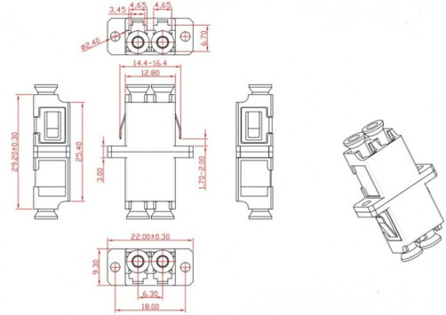 FA-P11Z-DLC/DLC-N/WH-BL Оптический проходной адаптер LC-LC, SM, duplex, корпус пластиковый, синий, белые колпачки