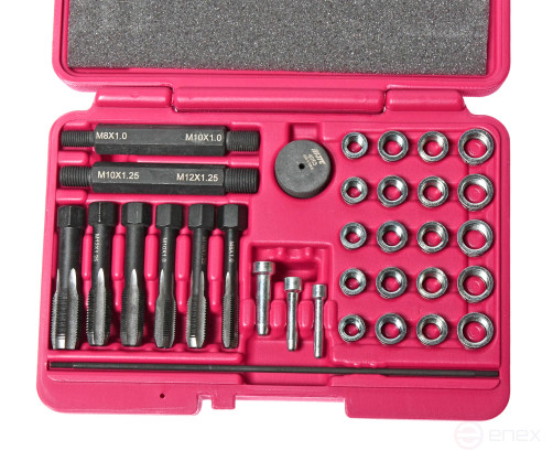 A set of tools for repairing glow plug threads 33 items in a JTC case