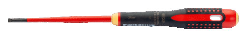 Insulated screwdriver with ERGO handle for screws with a slot of 0.8 x 4 x 100 mm, with a thin rod
