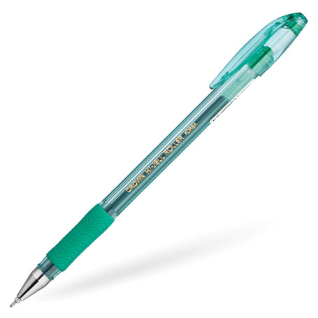 Ручка гелевая Crown "Hi-Jell Needle Grip" зеленая, 0,7мм, грип, игольчатый стержень, штрих-код