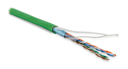 FUTP4-C5E-P26-IN-LSZH-GN-100 (100 m) Twisted pair cable, shielded F/UTP, category 5e, 4 pairs (26 AWG), stranded (patch), foil shield, LSZH, ng(A)-HF, -20°C – +75°C, green