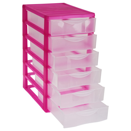 Universal STAMM box, 6 compartments, transparent trays, pink