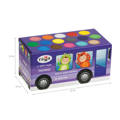 Dough for modeling Gamma "Kid. Bus", 16 colors, 960g, in a gift box