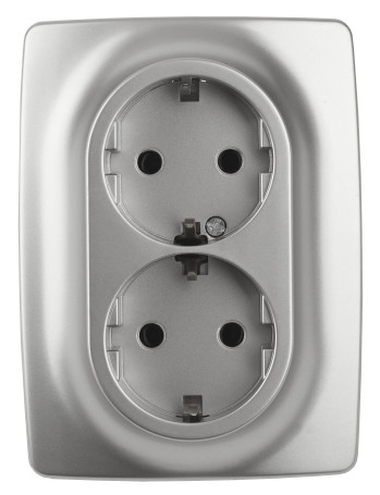 Розетка ЭРА Серия 12 12-2106-03 двойная с заземлением 2X2P+E Schuko 16A-250В IP20 алюминий