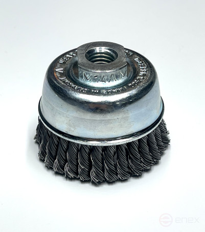 Щетка чашечная жгутовая, Д65 мм, ширина 6 мм, 30 жгутов, стальная прямая проволока STH 0,50 мм, посадка М10, высота ворса 20 мм