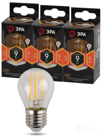 LED Lamp ERA F-LED P45-9W-827-E27 9W Filament Ball Warm White Light E27