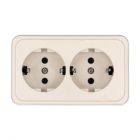 Double socket for open installation with grounding contacts and protective shutters (beige), Standard