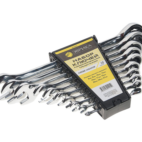 Набор ключей комбинированных ER-20627 трещоточных 10 предметов 6,8,10,12,14,17,19,22,24,27мм (на держателе) ЭВРИКА 5/10
