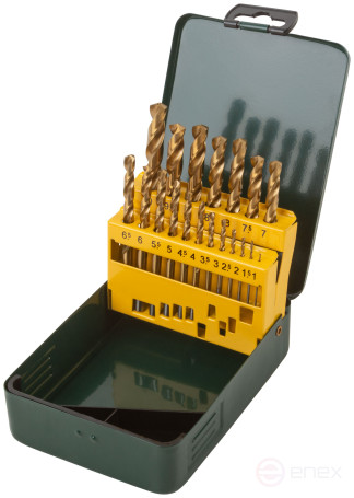 Набор сверл HSS по металлу, титановое покрытие, 19 шт. (1-10 мм), металлический бокс