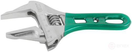 Adjustable "Smart" wrench, CrV, shortened, narrow jaws, scale, extra magnification.Grip 155 mm (43 mm)