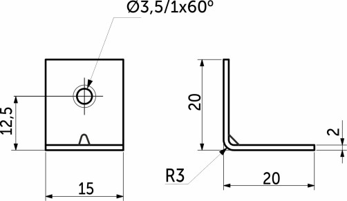 Уголок металлический FSC-04 20х20х15 (2.0), белый цинк (уп/100шт), AKS
