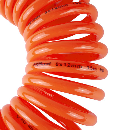 Шланг пневматический спиральный PU 8х12мм с быстросъемными фитингами 15м AV-700015 "AV Steel"