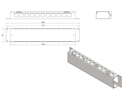 CM-2U-ML-COV Кабельный организатор металлический с крышкой, 19", 2U