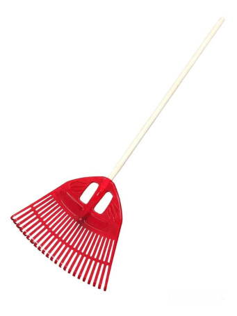 Plastic fan rake 23 teeth "Floks" colored 500mm made of primary polypropylene with wooden handle in/with