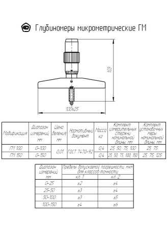 Micrometric depth gauge GM-150 cl.1, with verification