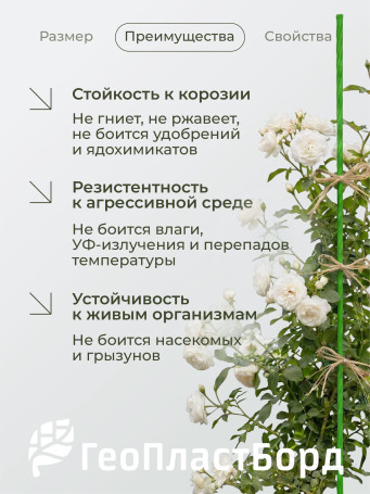 Колышки садовые композитные для подвязки растений ГеоПластБорд 20 штук цвет зеленый