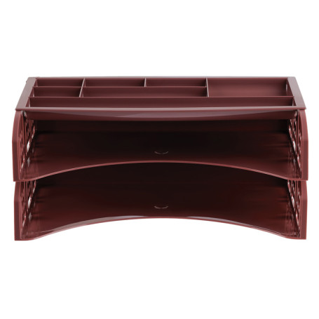 Лоток для бумаг горизонтальный СТАММ "Field", набор 2шт. + органайзер, бордовый Agra