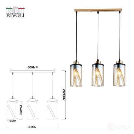Светильник подвесной (подвес) Rivoli Shelda 9106-203 3 * Е27 60 Вт модерн потолочный