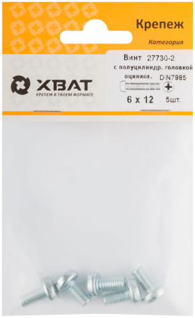 A semi-cylindrical screw. a head with a full thread of pins. DIN 7985 6x12 5 pcs.(packing)