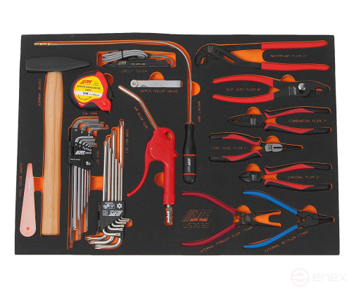A 32-piece set of locksmith and assembly tools in the JTC base