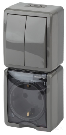 Socket Block with Switch ERA Expert 11-7408-03 Double Vertical IP54 16A-10AX-250V OH Grey
