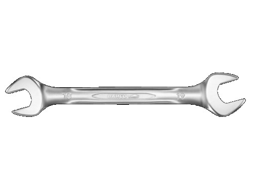 Double-sided horn wrench, 20x22 mm, chrome-plated, on a plastic information card