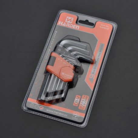 A set of HEX imbus keys, 1.5-10 mm, CrV, 9 pcs.// HARDEN