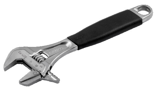 Adjustable reversible wrench with a grip for ERGO pipes, chrome-plated, length 257/grip 33 mm, rubber handle