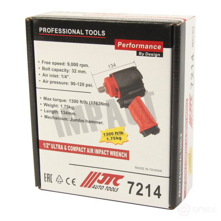 Гайковерт пневматический 1/2" 1763Нм 9000об/мин. 90-120PSI JTC