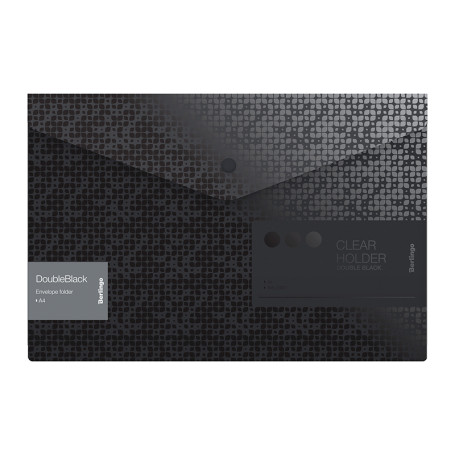 Папка-конверт на кнопке Berlingo "DoubleBlack" А4, 180 мкм, черная, с рисунком