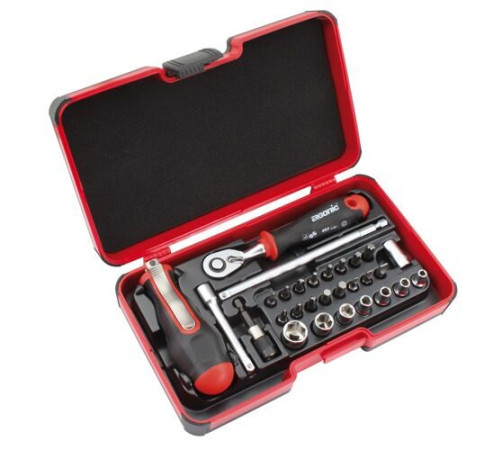 Felo Set of SL/PH/Tx/HEX bits and heads with ERGONIC ratchet and SMART handle in a case, 29 pcs 06081506