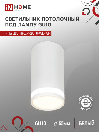 Светильник потолочный НПБ ЦИЛИНДР-GU10-WL-WH под лампу GU10 55х110мм белый IN HOME