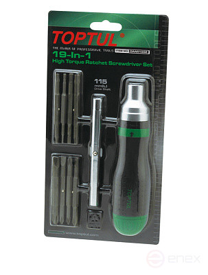 Reversible screwdriver with a set of bits and a 19in1 extension cord TOPTUL GAAR1002
