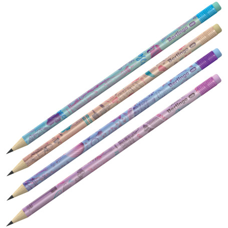 Pencil b/g Berlingo "Capitals" HB, round, sharpened, with eraser, assorted