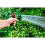 Pistol-type sprinkler 8 functions with smooth adjustment of water pressure with the thumb