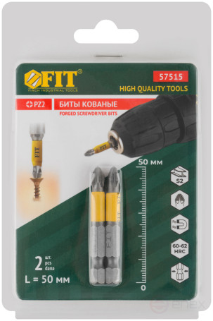 Биты кованые, сталь S2, односторонние 50 мм PZ2, Профи 2 шт., блистер