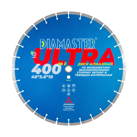 Laser ultra segment disc d.400x2.6x25.4 /40x3.6x10mm 28z reinforced concrete/wet/dry Diamaster 001.000.8201