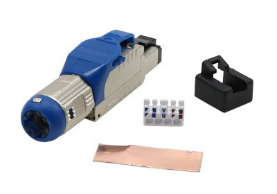 PLUE-8P8C-S-C8-SH-BL Field termination connector RJ-45 (8P8C) for twisted pair, for single-core cable, toolless, category 8, shielded, winding shank, blue, IDC
