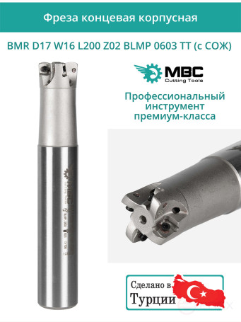 Концевая фреза корпусная 17 мм, 2 зуба, L 200 мм / BMR D17 W16 L200 Z02 BLMP 0603 TT (с СОЖ)