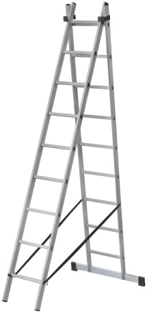 Two-section aluminum ladder, 2 x 9 steps, H=257/426cm, weight 7.34 kg
