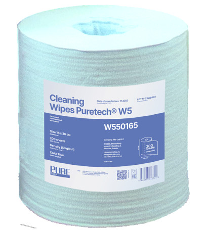 Puretech® W5 Non-woven cleaning material, 50g/m2, 1 layer, blue, 16x30cm, 200l/roll