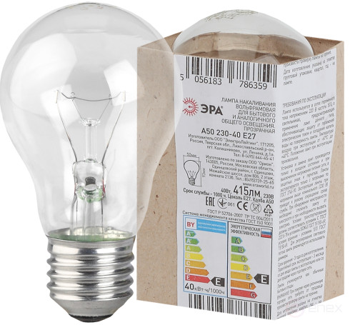 B230-40-6 ERA A50 40W E27 / E27 230V bulb transparent in corrugation