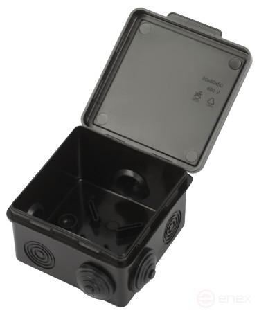 Soldering box ERA KOR-80-80-50- 7g-B open installation black 80x80x50mm with 7 vx hermetic leads. IP54