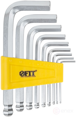 Ключи шестигранные, CrV сталь, 9 шт., 2-12 мм, с шаровым наконечником, в пластиковом держателе