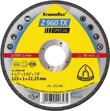 INOX Z 960 TX Special cutting wheel, 115 x 1 x 22.23