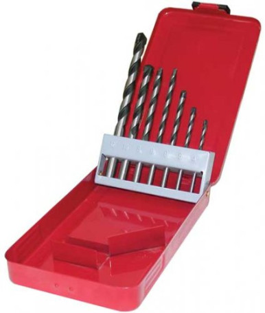 Набор сверл для бетона Ф4-12 мм, 7 штук, металлический футляр