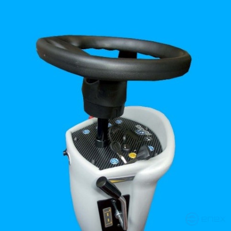 Battery-powered scrubbing machine with an operator