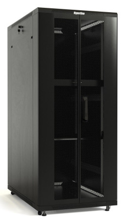 TTB-4282-DD-RAL9004 Floor cabinet 19-inch, 42U, 2055x800x1200mm (HxWxD), front and rear hinged perforated doors (75%), handle with lock, 2 vertical cable organizers, new type roof, color black (RAL 9004)(disassembled)