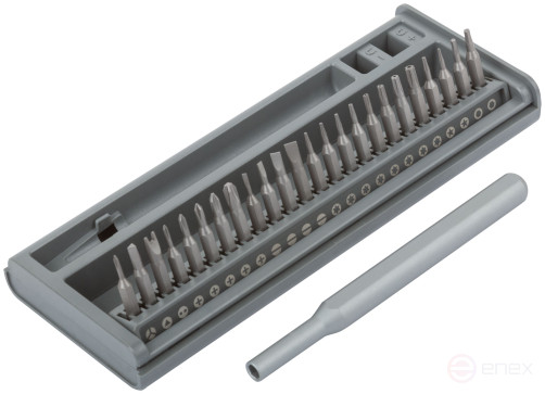 Screwdriver with bits for precision work, 24 CrV bits, plastic box