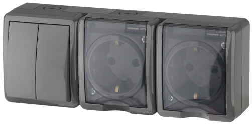 Block Two sockets + Switch ERA Expert 11-7404-03 Dual IP54 16A-10AX-250V OP AMP Grey